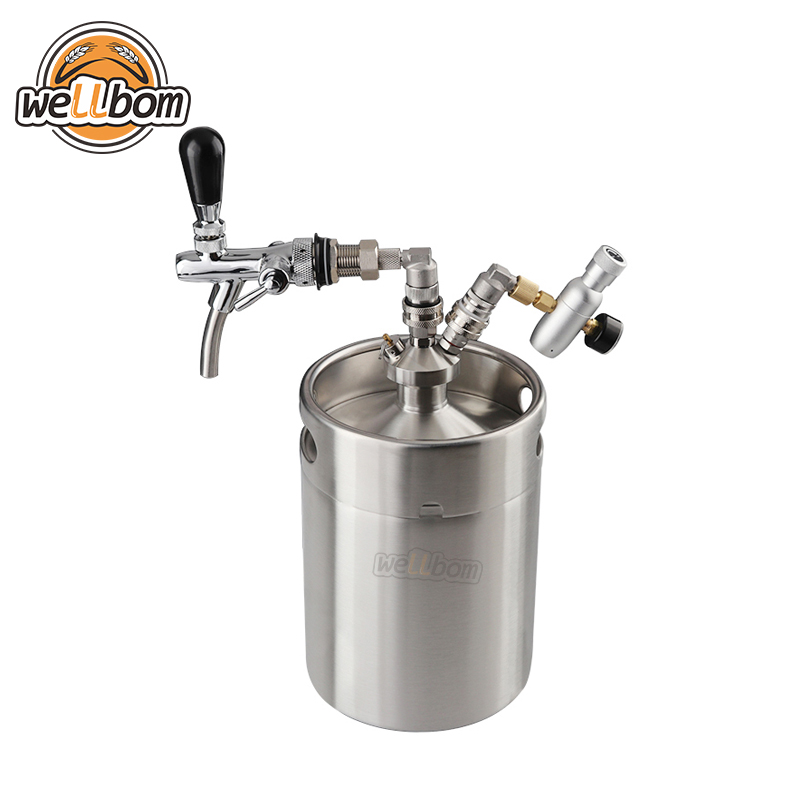 5L Mini Beer Keg Growler for Craft Beer Dispenser System CO2 Adjustable Draft Beer Faucet with Perfect Mini Keg Regulator